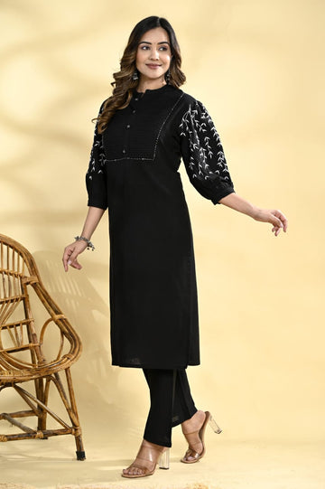 Classic Black Embroidered Cotton Kurta Set