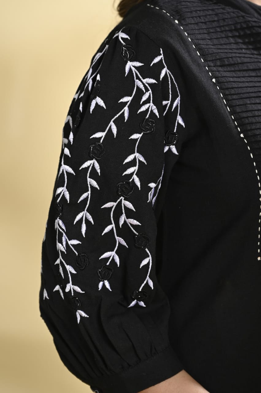 Classic Black Embroidered Cotton Kurta Set