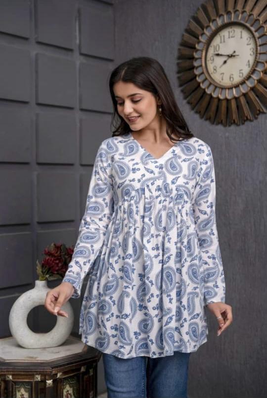 Blue Paisley Cotton Tunic Top