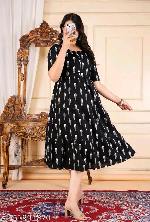 Black Gown Handblock Cotton Fit & Flare Dress